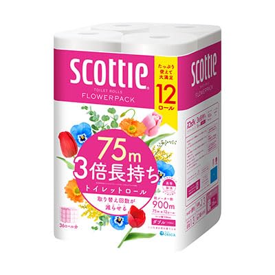 クレシア スコッティ フラワーパック 3倍長持ち（ダブル） 75m×12ロール【4個セット】