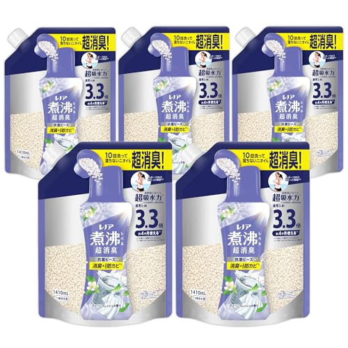 レノア 煮沸レベル超消臭 抗菌ビーズ 消臭＋洗濯槽の防カビ クリーンフレッシュの香り 詰め替え 1410mL×5袋 [ケース品] 柔軟剤と一緒に