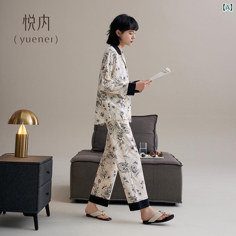 レディース　パジャマ　スウェット　上下 Yue Nei パジャマ レディース 春秋 スタイル 秋 綿 長袖新 女性用 室内 着 高級 セット 外出 着と しても 着用 可能