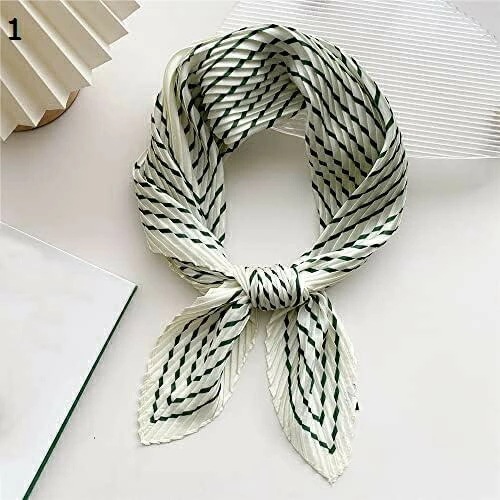 【20%OFFクーポン～】エレガントなストライプのネック装飾スクエア クリンクル サテン スモール ネック スカーフ レディース ファッション くしゃくしゃ ネックウェア ハンカチ スカーフ (C
