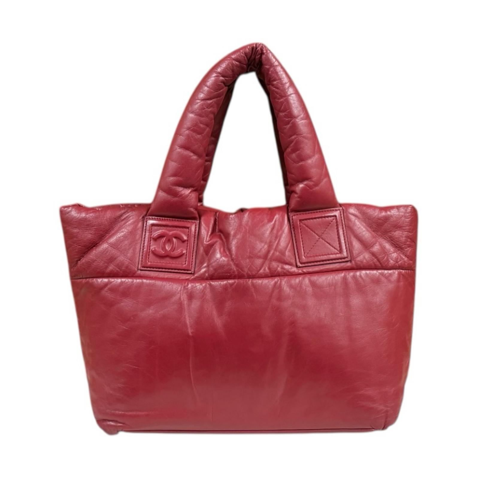 シャネル リバーシブル スモールトートバッグ コココクーン トートバッグ レザー A47108 レッド CHANEL 中古 美品