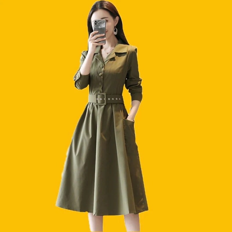 ウィンドブレーカー ドレス 2023 女性の春と秋のミッドレングスの気質のハイエンド長袖シャツ スカート 母の日