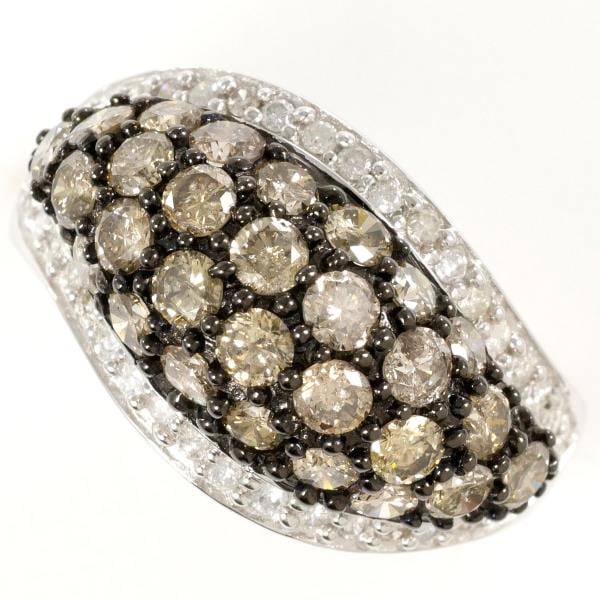 K18 18金 WG BKメッキ リング 14号 ダイヤ ブラウンダイヤカード鑑別書 中古