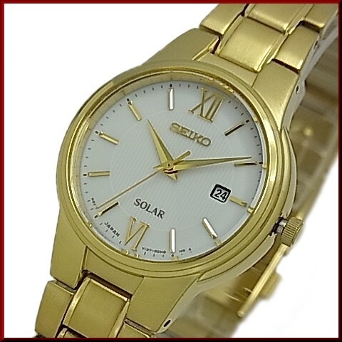 SEIKO/ソーラー時計セイコーレディース腕時計 ゴールドメタルベルト ホワイト文字盤 SUT232P1 海外モデル