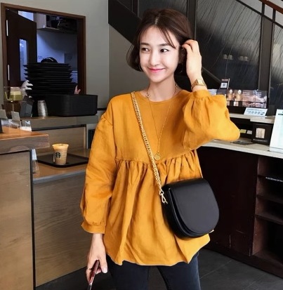 レディース トップス 長袖 ラウンドネック ランタンスリーブ ボリューム袖 大人可愛い きれいめ カジュアル おしゃれ 個性的 主役級 存在感 無地 春 秋 ママ マタニティ 学生 学校 通学