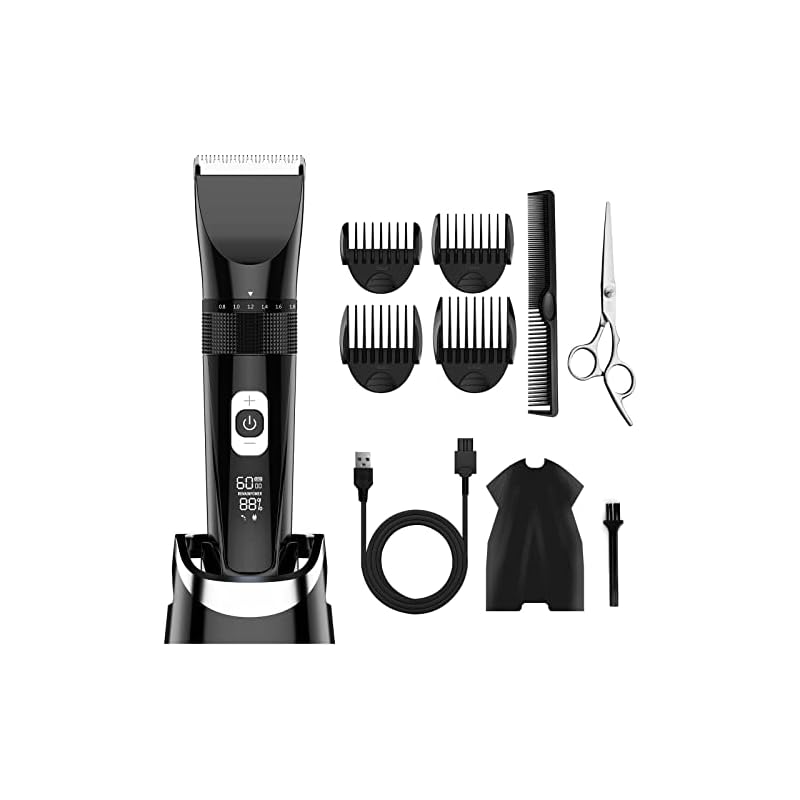 バリカン メンズ 電動ばりかん【2023革新モデル プロ仕様 5段階変速 超低騒音】ヘアカッター 散髪用 0.8-13.8mm30段階刈り高さ調節 自動研磨 IPX7全身防水 4種類ガイドコーム LE