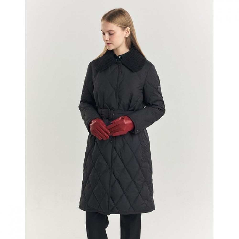 (ヘッジズレディース) 24FW デタッチャブルニットカラーロングウェイトグースダウンジャンパーブラック HSJU4D908BA