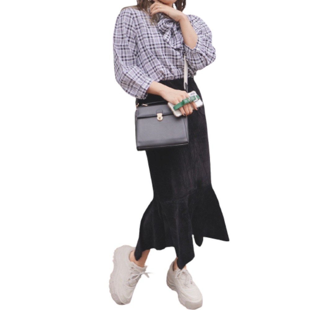 Corduroy Hem-Frill Mermaid Long Skirt (black) A,D,G レディース ボトムス
