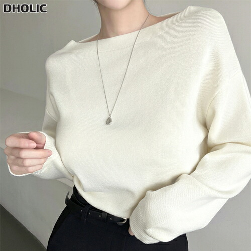 ドルマン長袖ボートネックアンバランスオフショルダーニット・1953643