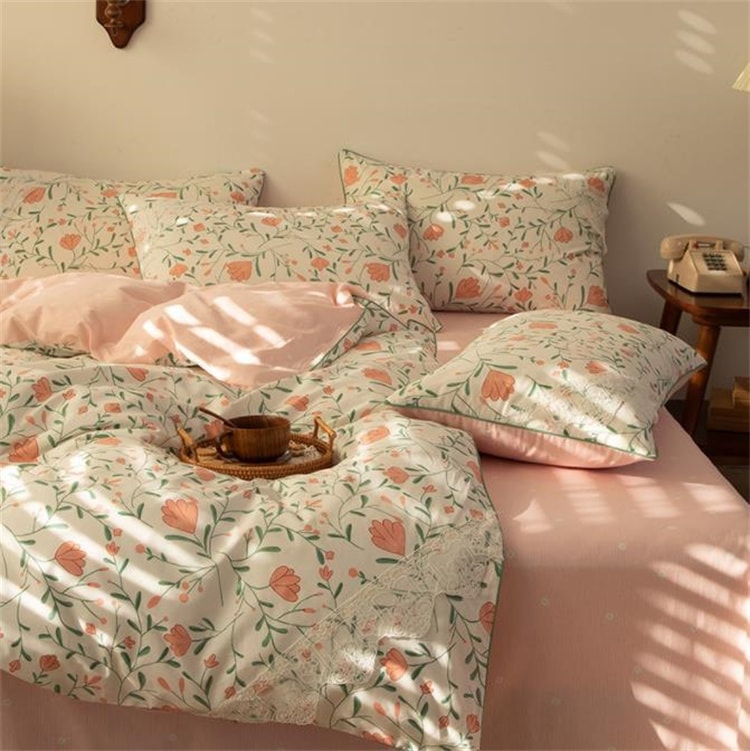 INSスタイル レトロ コットン 4点セット レース シーツ 掛け布団カバー 怠惰な風 新品