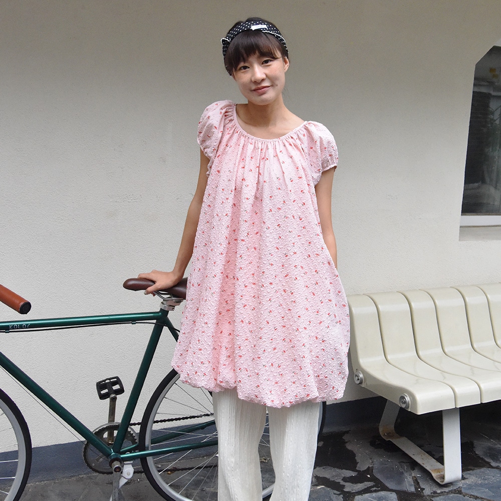 ドットフラワーパンプキンミニワンピース（ピンク）