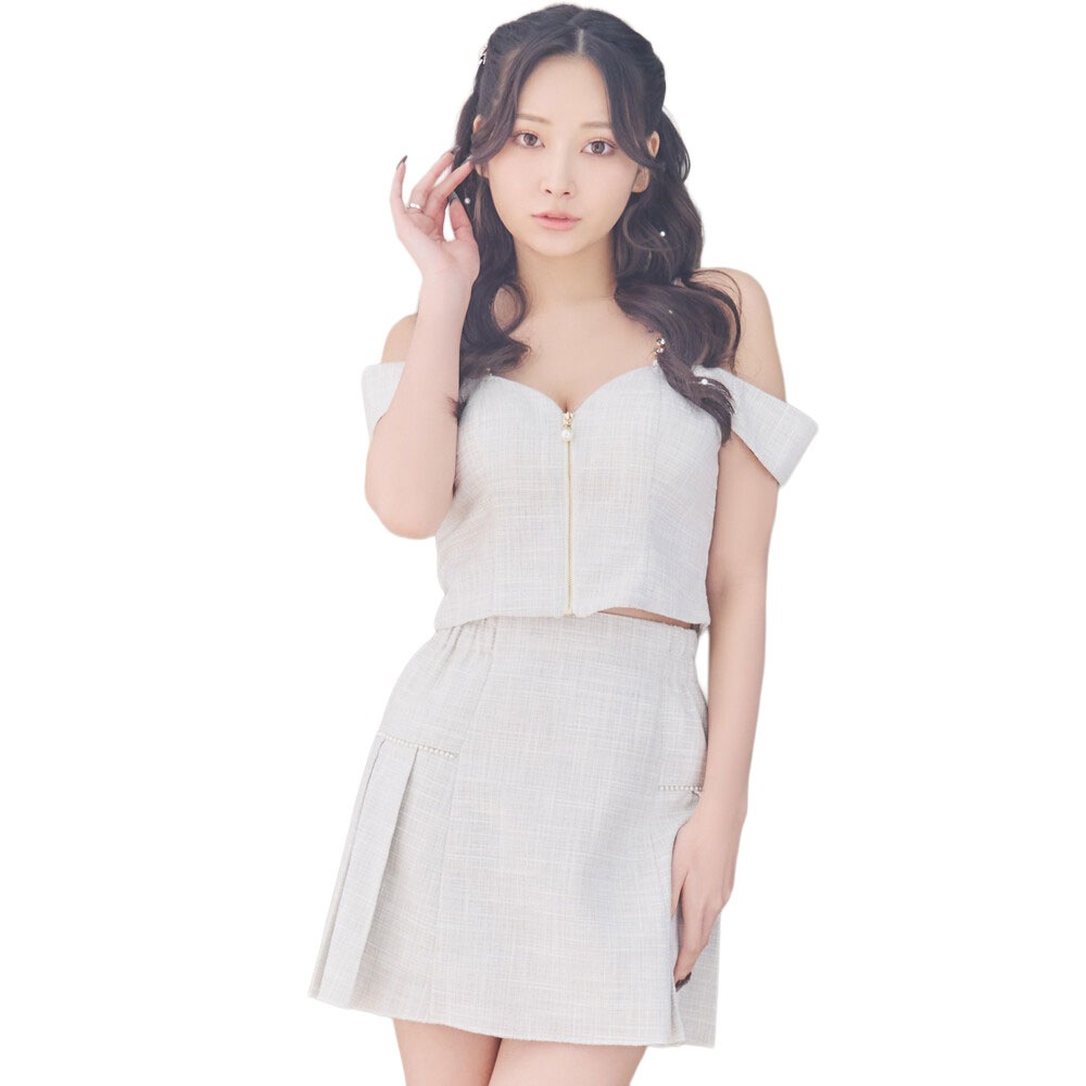 【SMLサイズ】セットアップ キャミソール オフショル フロントファスナー パールライン 美胸 タイト ミニドレス キャバドレス [1387]