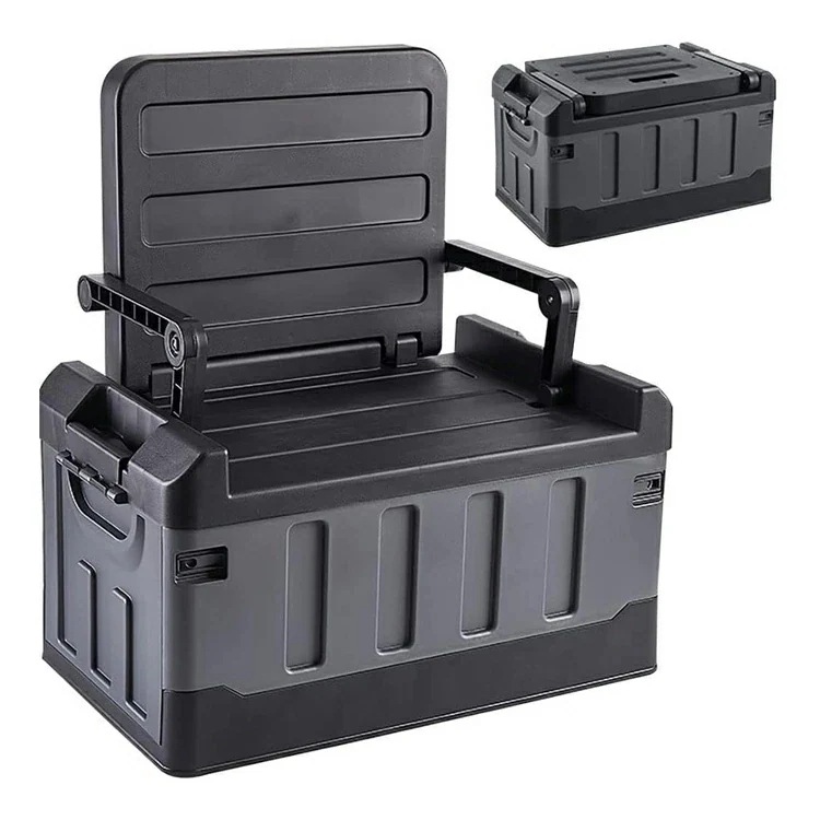 アウトドア用 大容量 折り畳み 耐荷重110kg 椅子にもなるボックス 携帯便利 釣り用ケース 多機能 コンテナボックス 1台2役 60L 家庭用 車用 屋外 組立簡単 キャンプ用 ふた付き キャンプ