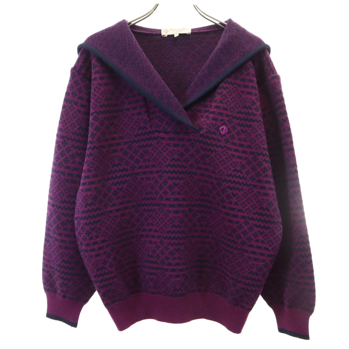 Christian Dior SPORTS クリスチャンディオールスポーツ 90s オールド 総柄 長袖 ニット パーカー L パープル セーター レディース 古着