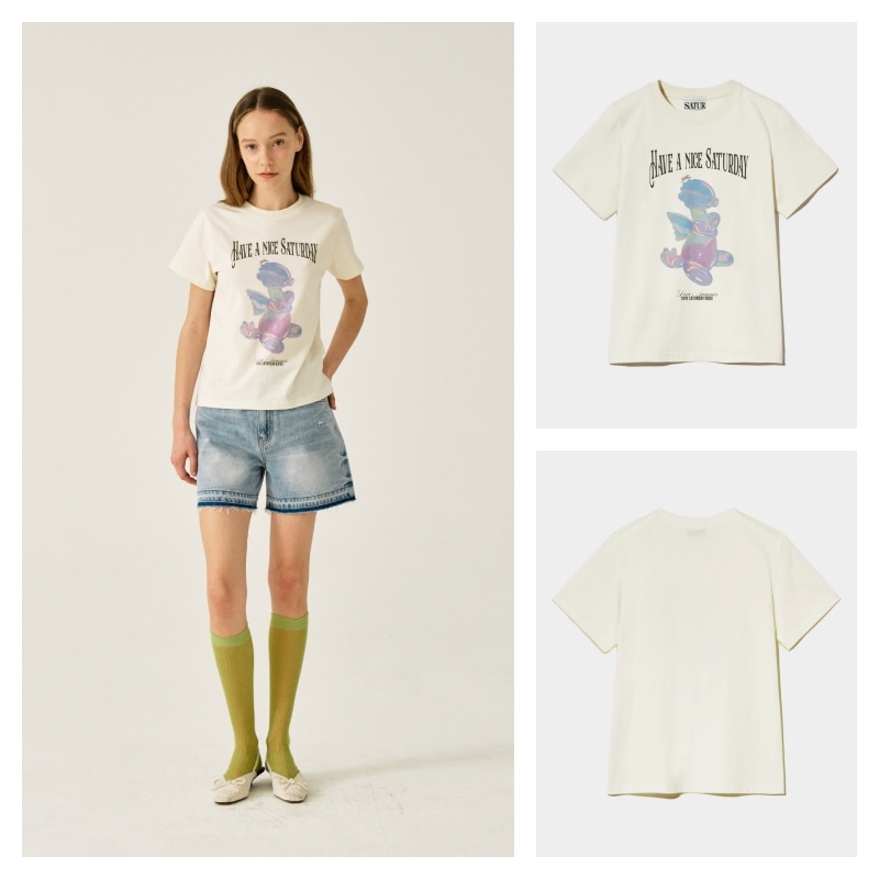 【SATUR】 (W) BLUE DRAGON BALLOON GRAPHIC T-SHIRT : RETRO IVORY