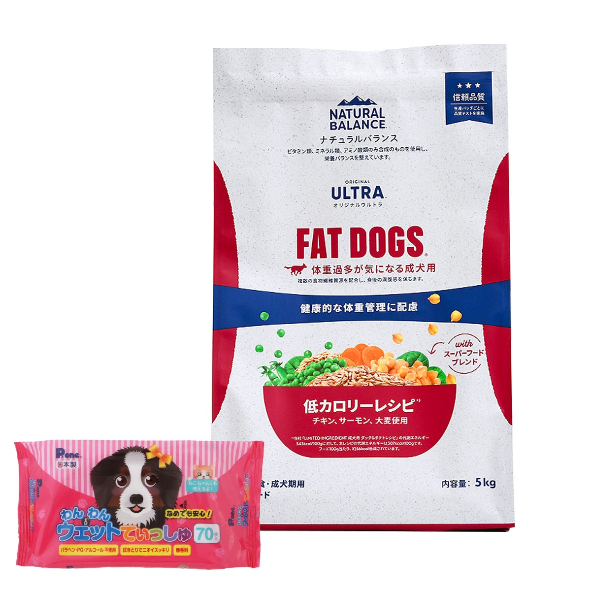 オリジナルウルトラ 成犬用 チキン&サーモン 低カロリー 5kg【わんわんウエットてぃっしゅ1個付き】