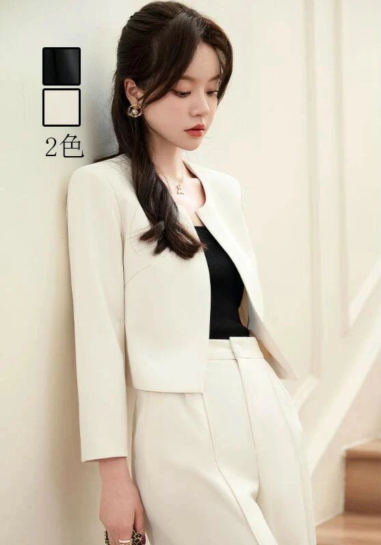 カジュアル 通勤 OL ビジネススーツ 2点セット「長袖ショート丈ジャケット+ガウチョパンツ」 ズボンスーツ エレガント 結婚式レディースドレス 宴会 フォーマル 制服 着痩せ 20代30代40代 発