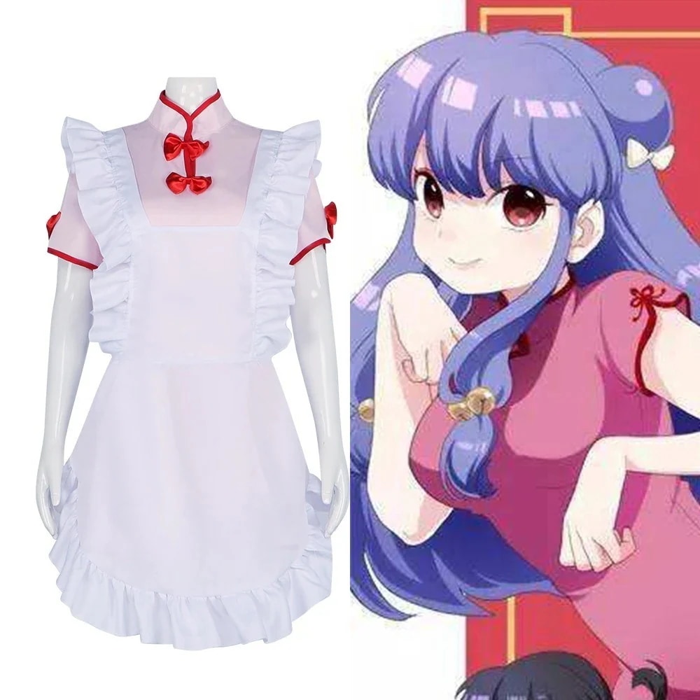 乱馬1/2 shampooサンファンcos服ピンクのチャイナドレスかわいいローリのメイド服コスプレ服のスカート