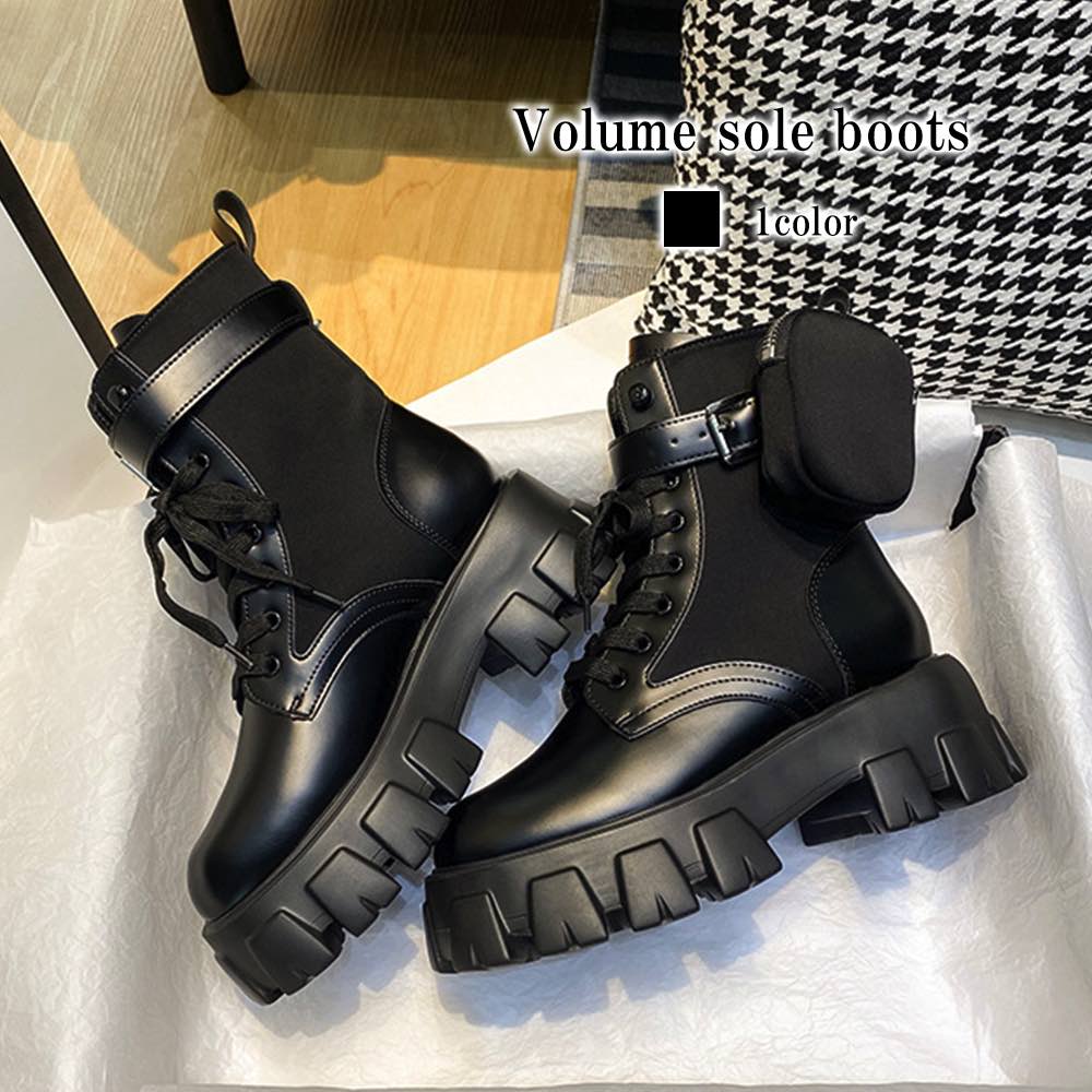 ブーツ レディース ボリュームソールブーツ スニーカー ミドル丈 軽量 兼用 防水 レザー 防寒 ローヒール おしゃれ 冬 軽い ヒール 秋 レースアップ 暖かい ショート ロング 厚底 きれいめ 革