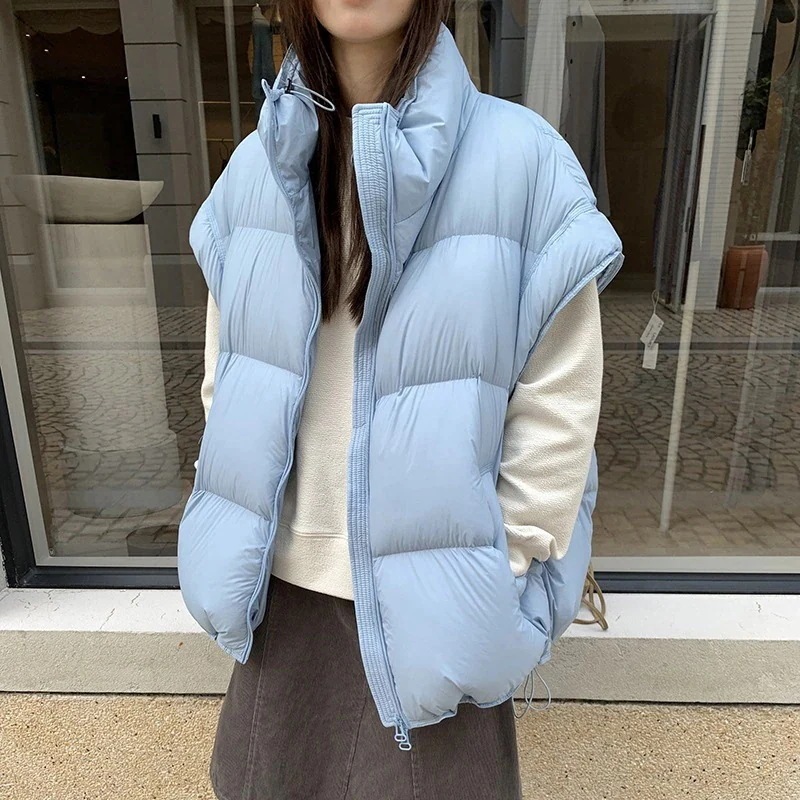 大版型 90% ホワイトダックダウン 立襟 キャンディカラー ダウンベスト レディース 秋冬 ケープ
