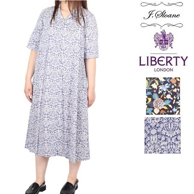 J.Sloane ジェイスローアン ワンピース ブラウス リバティ 五分丈 シャツワンピース 24SS Mサイズ 日本製 キレイ目 ゆったり 日本製 liberty Plantpolis ペチコ