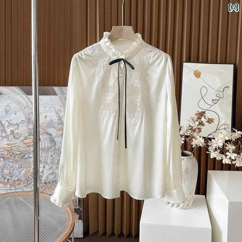 レディース　シャツ　レース　シルク 春が 来ました 23 匁 6 A グレード ダリ シルク フランス レース ストレッチ マルベリー シャツ 15,266円