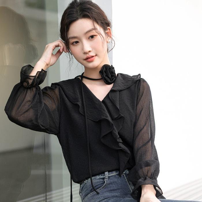 春 ブラウス バルーンスリーブ バルーン袖 バルーンブラウス レディース 長袖 ボリューム袖 フリルトップス 長袖ブラウス