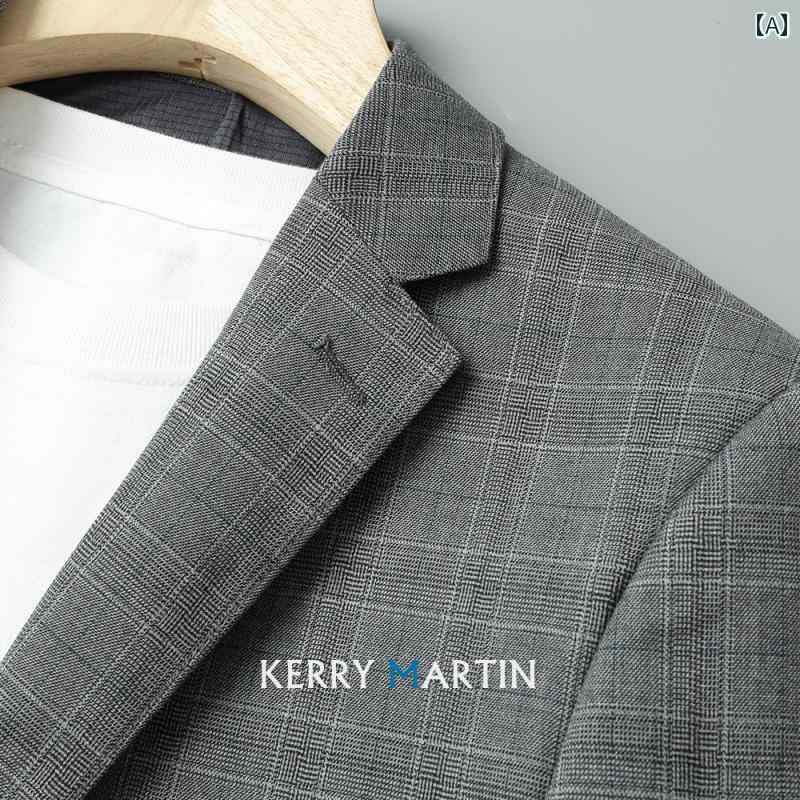 スーツ　ジャケット　カジュアル 新 着 中年 チェック 柄 メンズカジュアル スーツ 春秋 クラシック グレー しわに なりにくく パリッと した ビジネス シングルブレスト 薄手 トップス