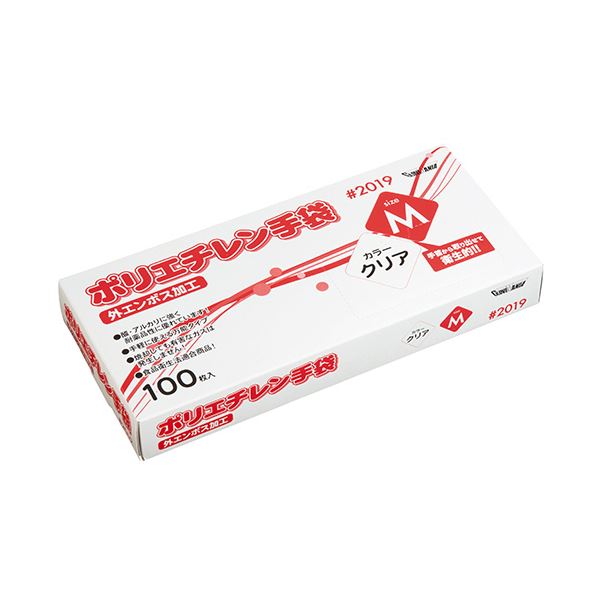 （まとめ） 川西工業ポリエチレン手袋 #2019 外エンボス クリア M 1箱（100枚） [x10セット]