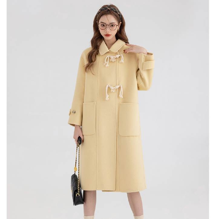 アウター レディース コート ダッフルコート 襟付き ポケット 前開き Iライン XS S M L かわいい きれいめ シンプル カジュアル 抜け感 無地 ライトイエロー 冬 秋 春 10代 20代