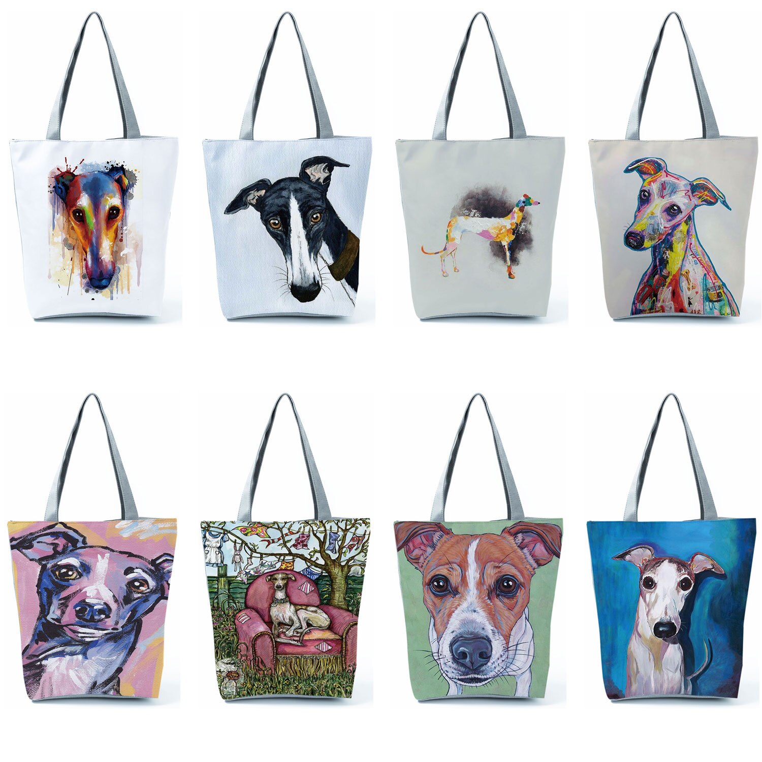 パーソナライズされた油絵グレイハウンド犬プリントカジュアルハンドバッグデザイナー耐久性のあるエコショッピングトラベルスポーツバッグ女性トートバッグ 4,963円
