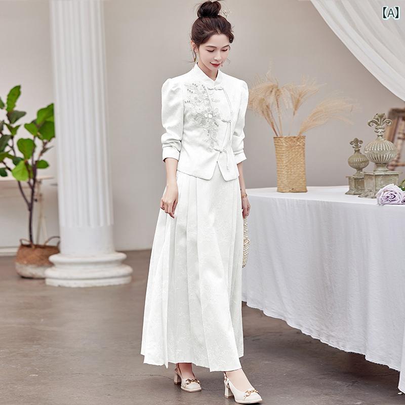 レディース ファッション カジュアル セットアップ チャイナ風 スカート スーツ 春秋 ハイエンド 重厚 刺繍 デザイン 2点 セット スタンドカラー