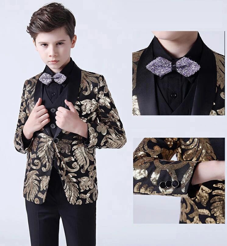 『SNS人気話題』スパンコールジャケット キッズ礼服 子供フォーマルスーツセット 男の子紳士服 子供服 舞台スーツ 子供ジレ 子どもタキシード スーツジャケット テーラードジャケット フォーマルセット