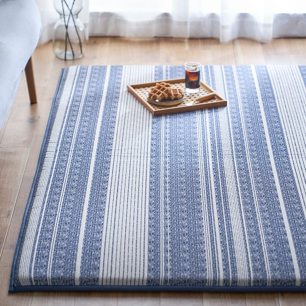 アイリスオーヤマ さらっと涼感を感じる梨地生地 185×185cm ネイビー 極上の座り心地 超極厚30mm 生活音を抑える遮音効果 安心して過ごせる滑り止め加工 ラグ マット カーペット 夏用ラグ