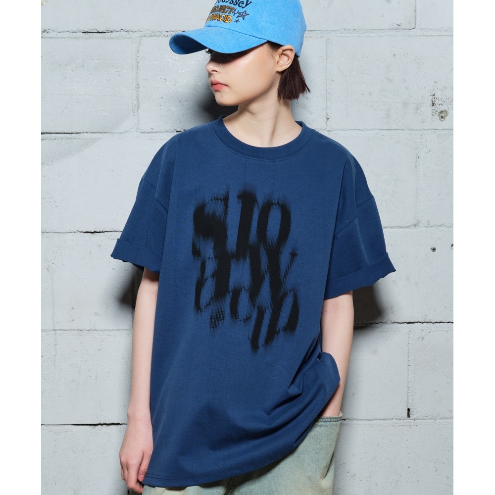 SLOW ACIDブラーロゴ半袖Tシャツ[ディープブルー]