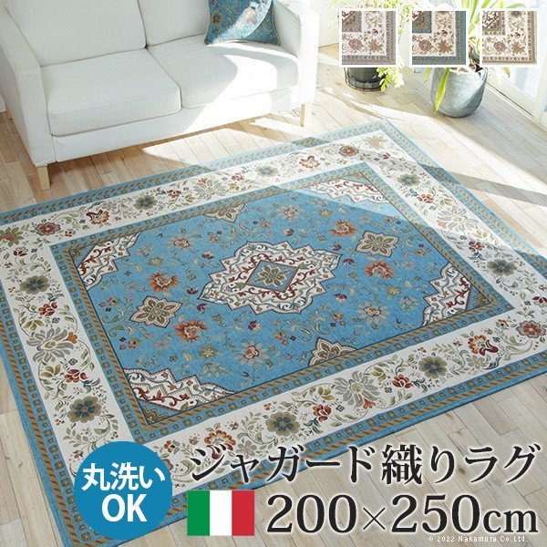 ネット限定】 ラグカーペット イタリア製 洗濯可 ホットカーペット対応 200x250cm ジャガード織りラグ ラグマット カラー:ターコイズ -  flaviogimenis.com.br