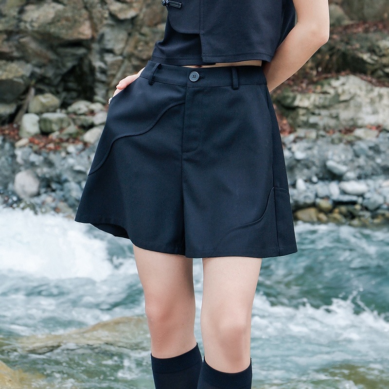 【快速出荷】ハーフパンツ レディース ハイウエスト ショートパンツ ボトムス 合わせやすい 着痩せ ブラック