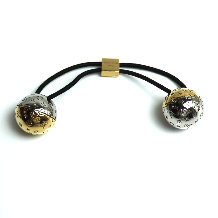 LOUIS VUITTON ルイ・ヴィトン メタル ゴム シュシュ・ナノグラム プラネット LV ヘアアクセサリー M80266 US1220 レディース 中古 美品