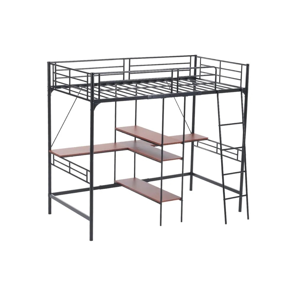 【10】2026年新作 ロフトベッド シングル 収納棚付き 北欧風 木目 子供ベッド 大人ベッド 一人暮らし スチール 耐震 ベッド ブラック