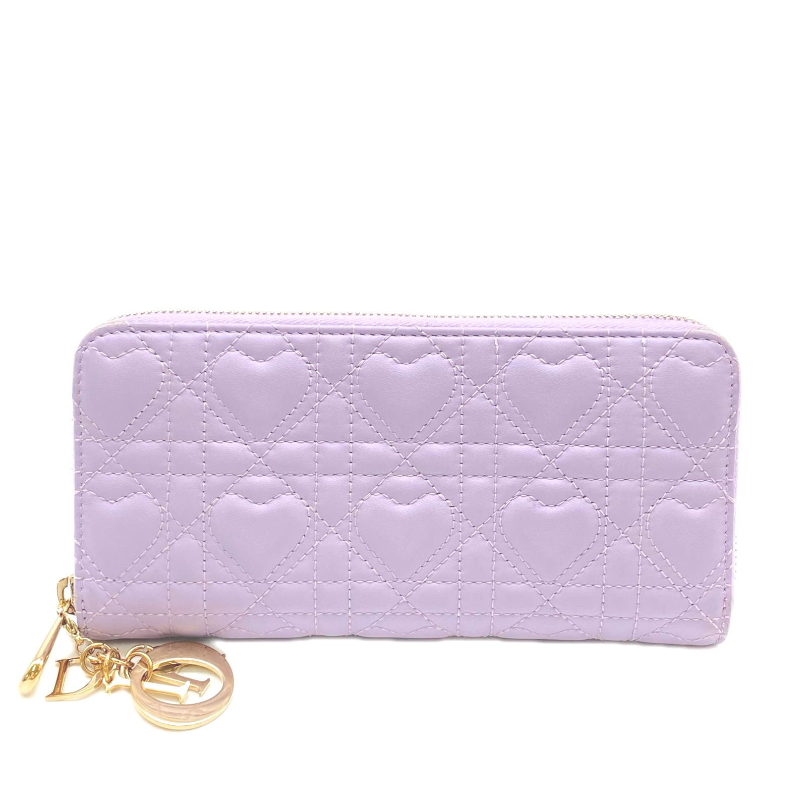 3日以内返品可 長財布 ハート カナージュ ラムスキン Dioramour Lady Dior Voyageur ウォレット S0007ONHG パープル ラムスキン レディース