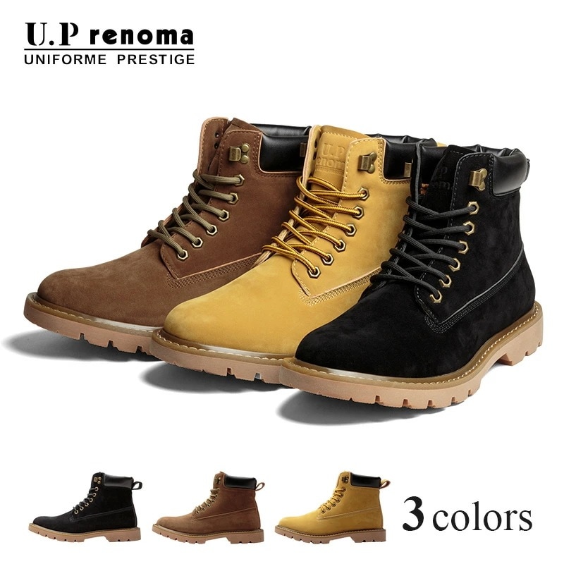 UPレノマ ワークブーツ メンズ カジュアルブーツ ブーツ フェイクスエード PUスエード 全3色 ブラック ダークブラウン イエロー 大人 男性 おしゃれ カジュアル メンズブーツ 5,561円