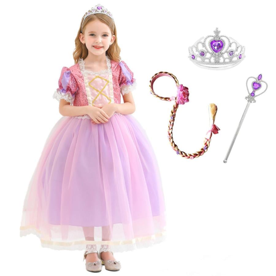 2024新作先行発売ラプンツェル ドレス 子供 コスプレ 衣装 豪華４点 セット ( プリンセス ドレス ウィッグ ティアラ ステッキ ) 100 110 120 130 140【短納期】 5,156円