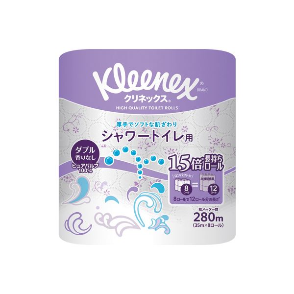 (まとめ) クレシア クリネックス 長持ち シャワートイレ用 8ロール 無香 (×5セット)