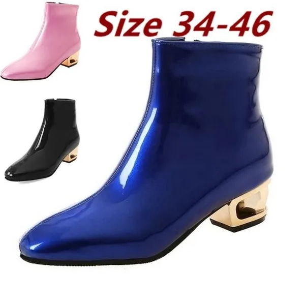 Womens Booties Ankle Casual Short Boots Patent Leather Boots Spring Autumn Winter Black Blue Pink Si