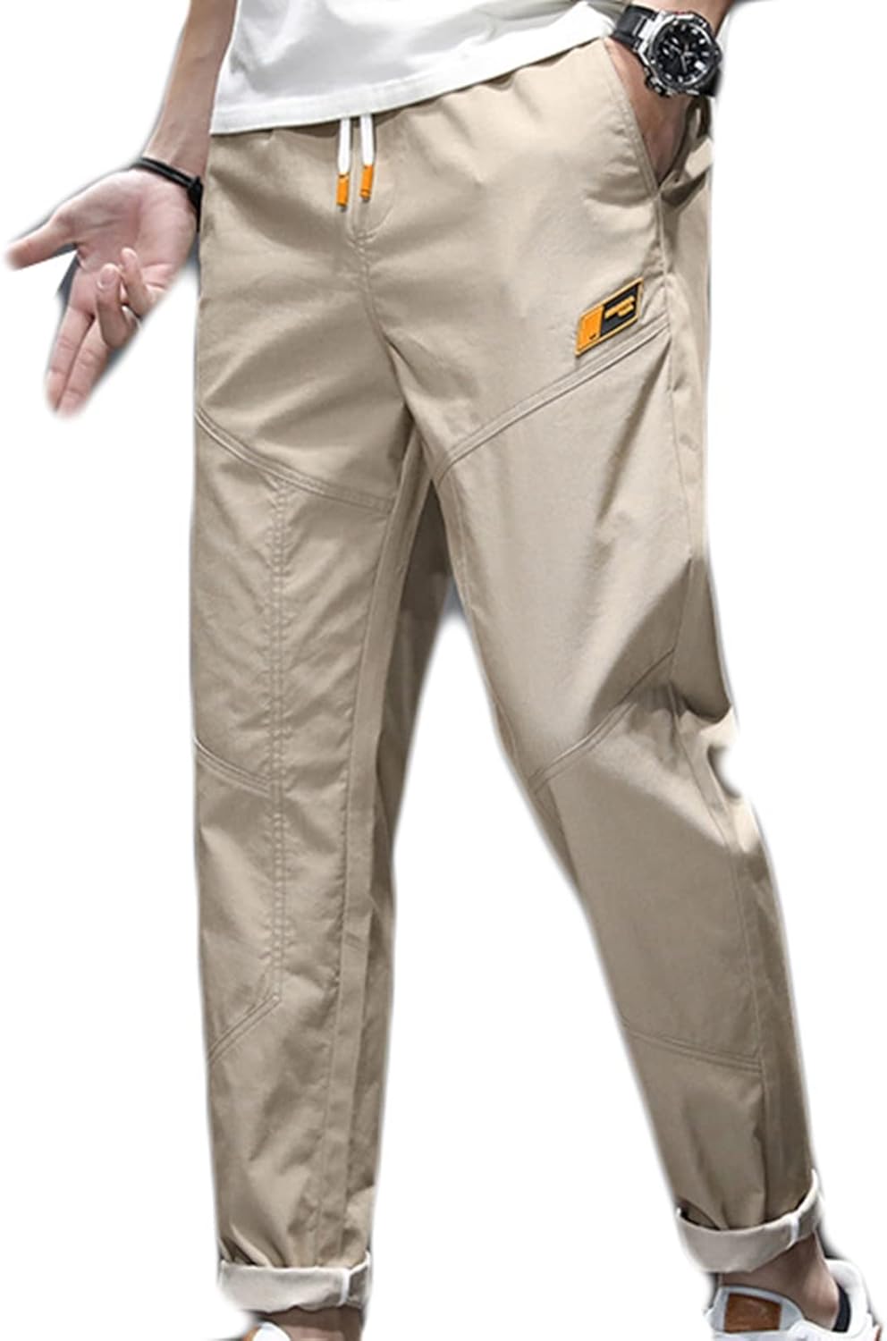 夏 ロングパンツ 大きいサイズ メンズ デーパートパンツ 薄手 9分丈 カジュアル シンプル 快適 ストレート チノパン ジュニア ファション ウエストゴム紐 長ズボン 春 夏 秋 男性 細