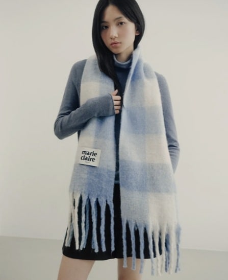 【marie claire】Mini cotton candy check muffler ★韓国人気★ 韓国 人気 [MARIE CLAIRE] MINI COTTON CANDY CHECK MUFFLER
