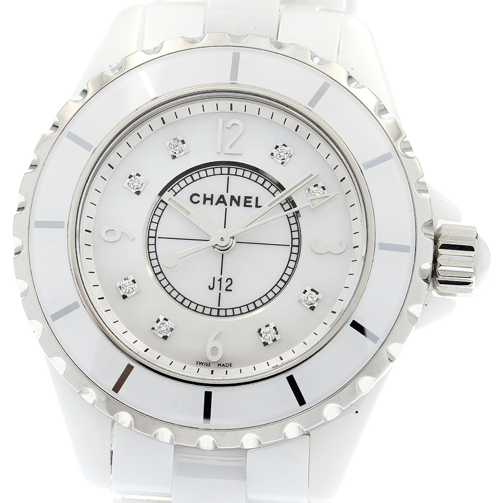 シャネル CHANEL H2422 J12 33ｍｍ 白セラミック 8Pダイヤ クォーツ レディース 良品 保証書付き_918326【中古】