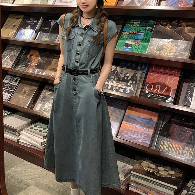 西海岸 レディース ハイロング/ショート シンプル レトロ デニム スカート スリム ワンピース 夏 (フリーベルト) 2025 新しいスタイル