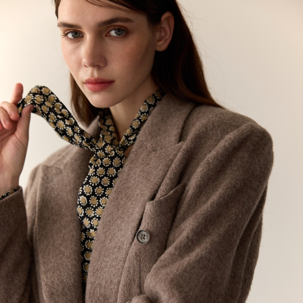 빅숄더 픽업 라펠 더블브레스트 울 100% 롱 블레이져 _BROWN