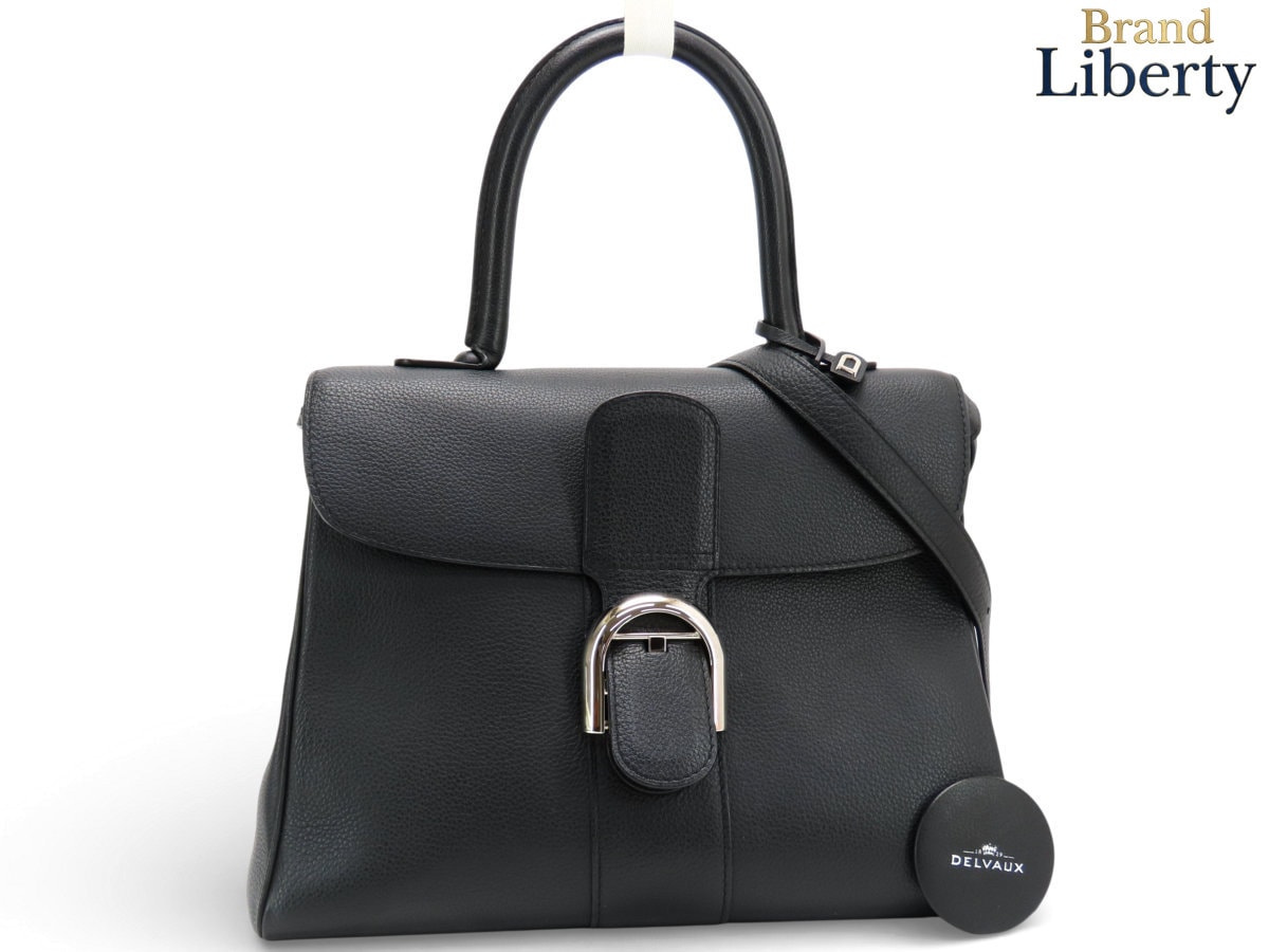 美品デルヴォーDELVAUブリヨンMM2WAYハンドバッグトップハンドルバッグ斜め掛けショルダーバッグブラックロデオグレインカーフレザーAA0483AAU099ZPA